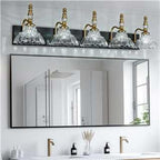 Vintage Bathroom Vanity Light, 5-Light Black Gold Vanity Lighting Fixture with Flower Glass Shade, Bathroom Lighting Fixtures Over Mirror