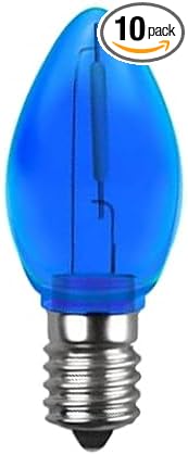 10 Pack Christmas Replacement Blue Bulbs,Outdoor Individual LED Bulbs for Events, Holiday Parties, Patios C7/E12 Candelabra Base,Shatterproof Plastic (Blue)