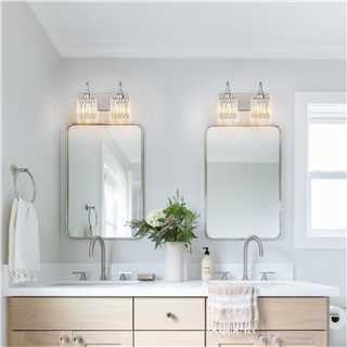 Crystal Vanity Lights Chrome 2 Light Bathroom Light Fixtures Over Mirror Modern Vanity Light for Bathroom