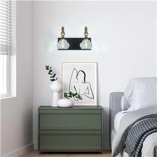 Modern Glass Crystal Vanity Light - Vintage Bathroom Lighting Fixtures Over Mirror, 2 Light Vanity Lights G9 Bulb (11.81 Inch, Black Gold)