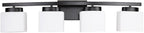 4-Light Matte Black Vanity Light Fixture with White Glass Shade for Bathroom Over Mirror, 31.5 Inches