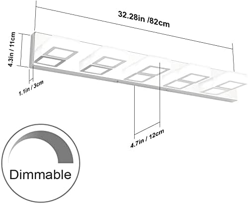 Ralbay Dimmable Chrome Bathroom Light Fixtures 5 Lights Modern LED Vanity Light Fixtures Acrylic Stainless Steel Chrome Bathroom Vanity Wall Lighting Over Mirror