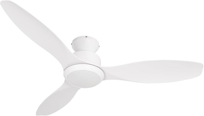 48" Ceiling Fan with Light amd Remote, White Flush Mount Ceiling Fan with 3 Blades,3 Color Light, 6 Speed, Queit DC Motor, for Bedroom/Outdoor/Patios, White