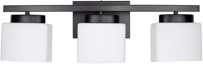 3-Light Bathroom Vanity Light Fixture Over Mirror, Modern Matte Black Vanity Lights with Milky Glass Shade, 23 inches Vanity Lighting Fixtures for Bathroom Lighting