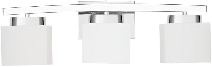 3-Light Bathroom Light Fixture Over Mirror, Modern Chrome Vanity Fixture with Milky Glass Shade, 23 inches Bath Light for Bath Vanity Lighting