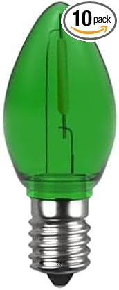 10 Pack Christmas Replacement Green Bulbs,Outdoor Individual LED Bulbs for Events, Holiday Parties, Patios C7/E12 Candelabra Base,Shatterproof Plastic