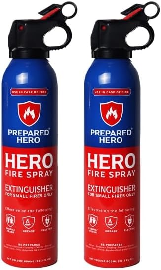 Prepared Hero Fire Spray - Mini Fire Extinguishers for House, Car, Garage - Kitchen Small Fire Extinguisher for Home, 100% Organic - Compact, Portable & Easy to Use, Non-Toxic - 2 Pack