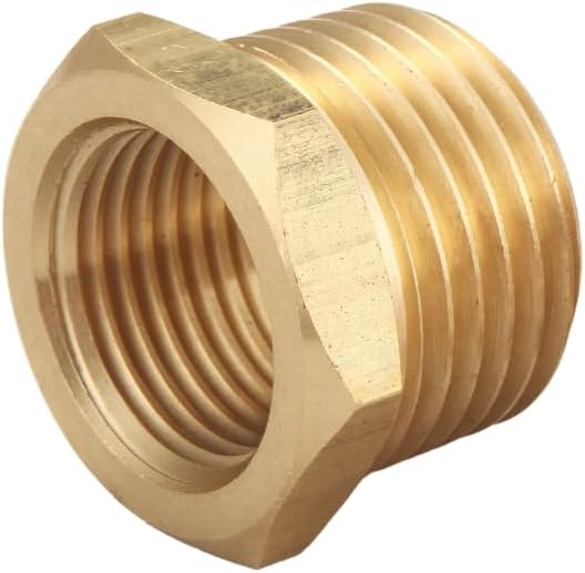 Brass Pipe Fitting Reducer Hex Bushing 3/4" NPT Male x 1/2" NPT Female Thread Reducer Hose Tube Atapter, Thread 1" OD to 0.75" ID, (5 Piece)
