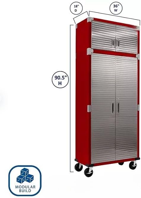 Heavy Duty 8-Piece Steel Garage Cabinet Storage Set with Rolling Workbench, 12 Feet Wide (Red)