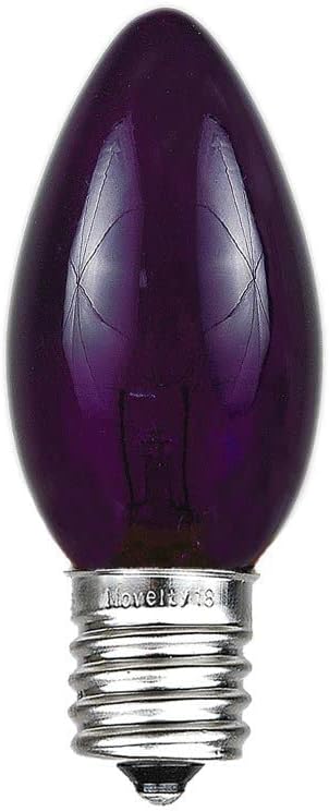 Novelty Lights Incandescent Christmas Replacement Bulbs - Indoor/Outdoor Individual Bulbs for Christmas Tree, Display, & More - C9/E17 Intermediate Base, 7 Watt Lights (Purple, 25 Pack)