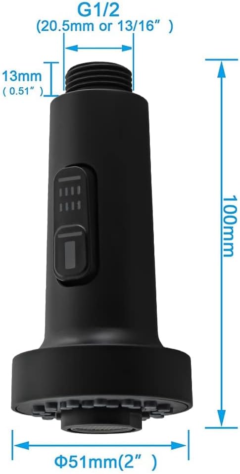 Kitchen Faucet Sprayer Head Replacement Parts,Pull Out Down Kitchen Sink Faucet Nozzle Spout Head 2 Functions,Matte Black