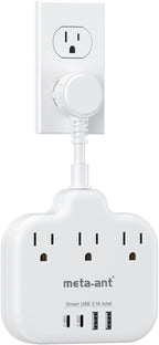 Short Extension Cord 2 inch, Short Cord Power Strip with 3 Outlets 4 USB(2 USB-C) 17W, Flat Outlet Extender, Non-Blocking, Non-Surge Protection for Cruise Travel Dorm Kitchen Bathroom, White