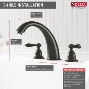 Delta Faucet Windemere 2-Handle Widespread Roman Tub Faucet Trim Kit, Deck-Mount, Stainless BT2796-SS (Valve Not Included), 6.50 x 11.00 x 11.00 inches