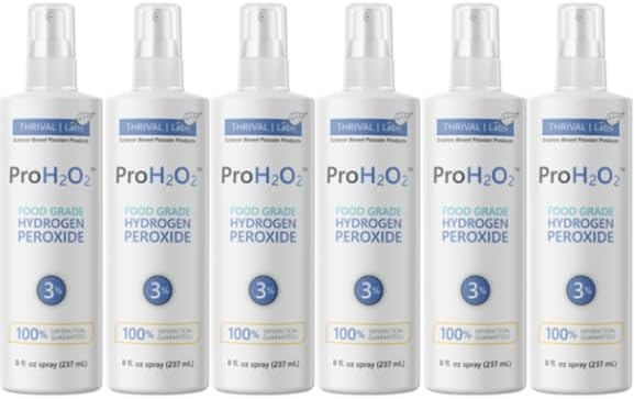 ProH2O2 3% Food Grade Hydrogen Peroxide – Natural Cleaner & Disinfectant – Suitable for Household Use – Ideal for Cleaning, Sanitizing & Gargle – 8 fl oz Spray Bottle (Pack of 6)