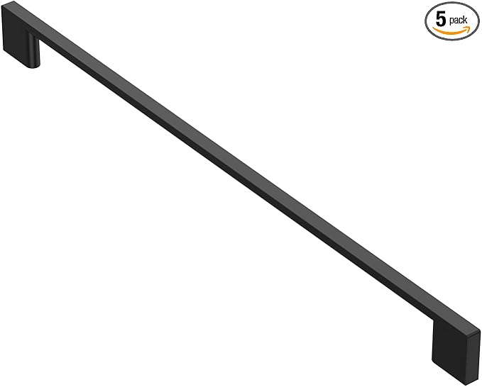 Alzassbg 5 Pack Matt Black Cabinet Pulls, 12-1/2 Inch(320mm) Hole Centers Rectangle Cabinet Handles Kitchen Pulls for Drawers and Cabinets AL3051MB