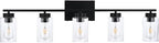 5 Light Bathroom Vanity Light Fixtures, Matte Black Modern Wall Lights with Clear Glass Shade, Vintage Wall Sconce Lighting for Living Room, Mirror, Bedroom, Hallway (Black, 5-Lights)