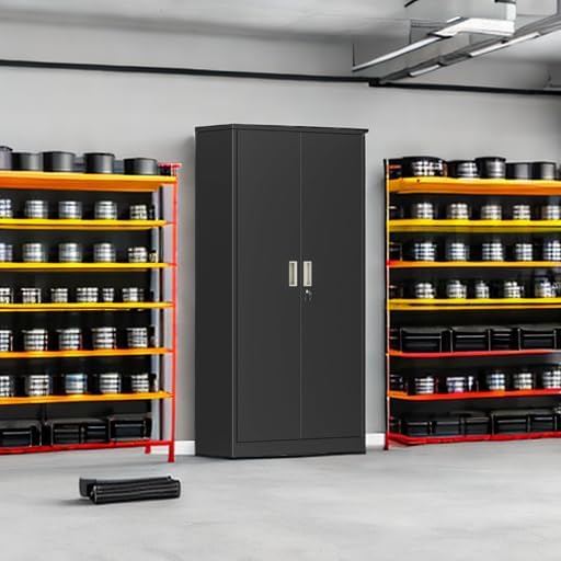 Greenvelly Metal Garage Storage Cabinet with with Pegboard,Black Tool Steel Cabinet with Doors and Adjustable Shelves, Tall Lockabke Garage Cabinet for Home Office, Garage, School,Pantry(36x18)