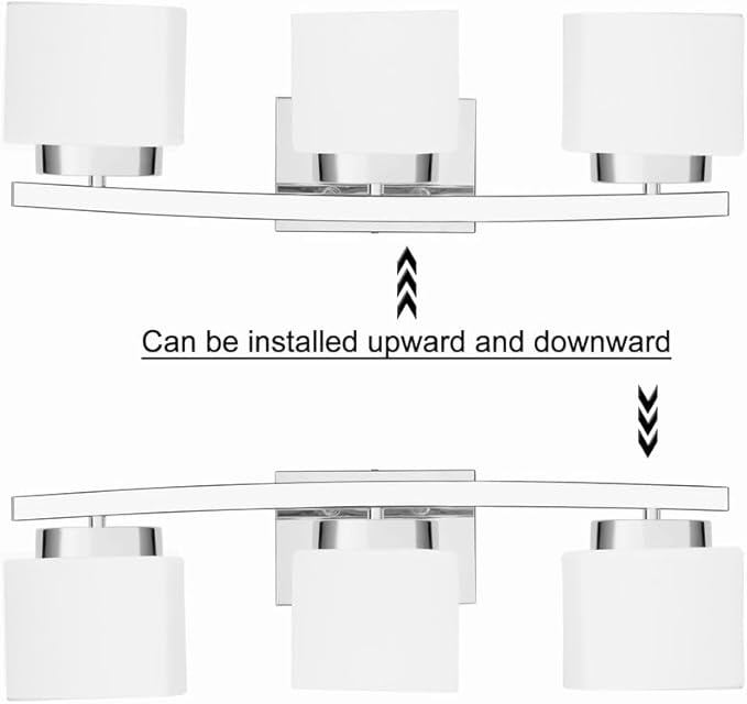 3-Light Bathroom Light Fixture Over Mirror, Modern Chrome Vanity Fixture with Milky Glass Shade, 23 inches Bath Light for Bath Vanity Lighting