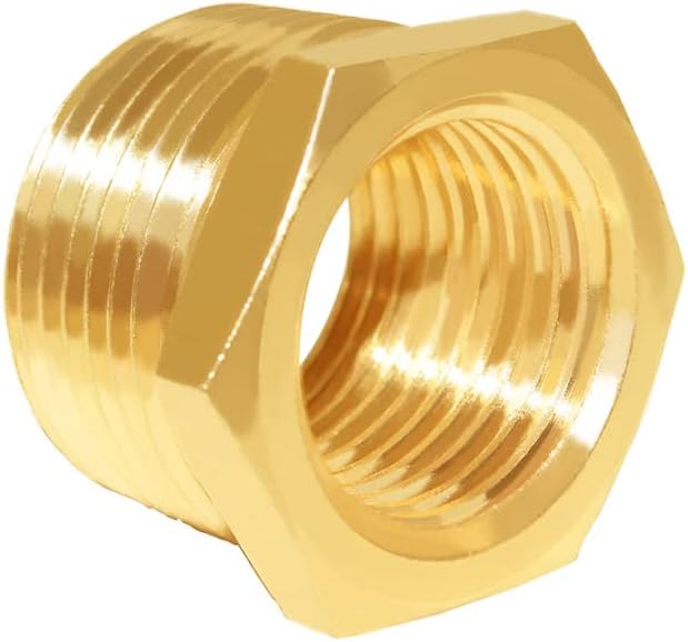 Hooshing 2PCS Brass Reducing Hex Bushing 3/4" NPT Male to 3/8" NPT Female Reducer Pipe Convert Adapter
