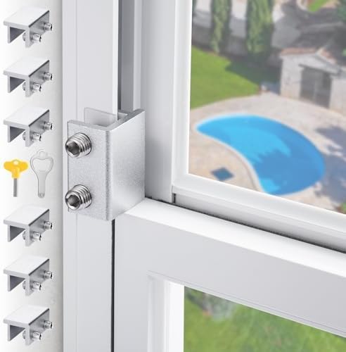 Sliding Window Locks,for Horizontal Sliding Windows,Window Security Lock with Key,Adjustable Aluminum Easv to Install Window Stopper,Window Locks for Up and Down Windows (6 Sets Silver)