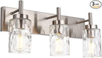 BONLICHT Brushed Nickel Vanity Light Modern 3 Light Bathroom Lighting Fixture Over Mirror with Clear Hammered Glass Shade, Industrial Indoor Farmhouse Wall Mounted Lamp for Powder Room Kitchen Hallway