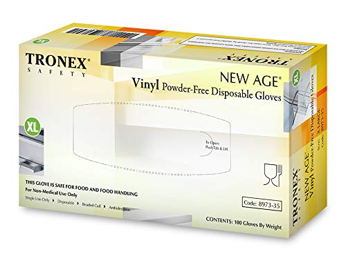 TRONEX 8973 Vinyl Disposable Gloves, Latex-Free, Powder-Free, Food Service, Catering, Natural, X-Large, Case of 1000