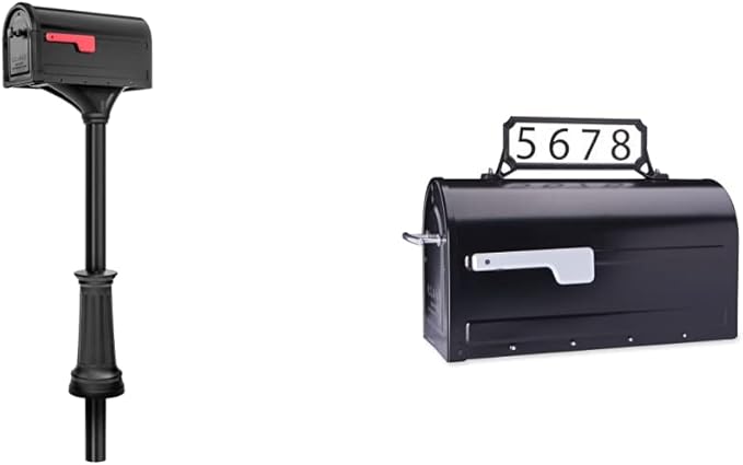 Architectural Mailboxes Roxbury Mailbox and Premium Steel Post Combo with Manhattan Address Plaque, Medium, Black