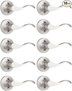 Mengico 10 Pack Satin Nickel Dummy Door Lever, Single Right Side Door Handle for Closets, Non-Turning Pull Only Lever Set, Wave Style Interior Door Knob
