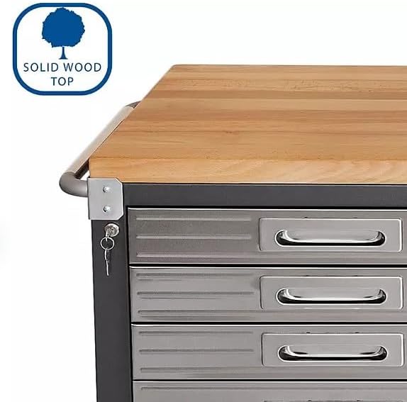 Heavy Duty 8-Piece Steel Garage Cabinet Storage Set with Rolling Workbench, 12 Feet Wide (Graphite)