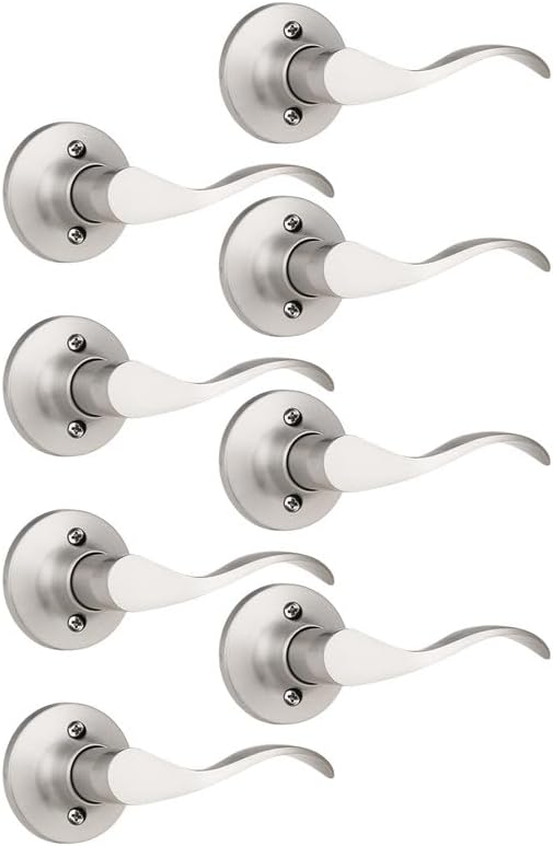 Mengico 8 Pack Satin Nickel Dummy Door Lever, Single Right Side Door Handle for Closets, Non-Turning Pull Only Lever Set, Wave Style Interior Door Knob