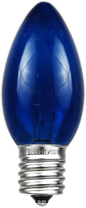 Novelty Lights Incandescent Christmas Replacement Bulbs - Indoor/Outdoor Individual Bulbs for Christmas Tree, Display, & More - C9/E17 Intermediate Base, 7 Watt Lights (Blue, 25 Pack)