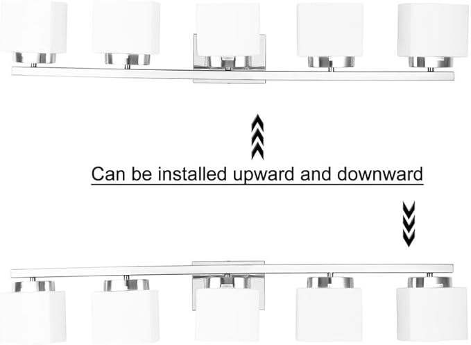 5-Light Modern Chrome Vanity Light Fixture with White Glass Shade for Bathroom Over Mirror, 40 Inches