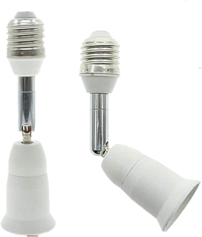 E26/E27 Light Socket Extender, 4.5 Inch Extension,Adjustable Vertical 90°Horizontal 360°, 100V - 250V, Max 150W, Medium Screw Base Light Converter Socket Extender,2-Pack