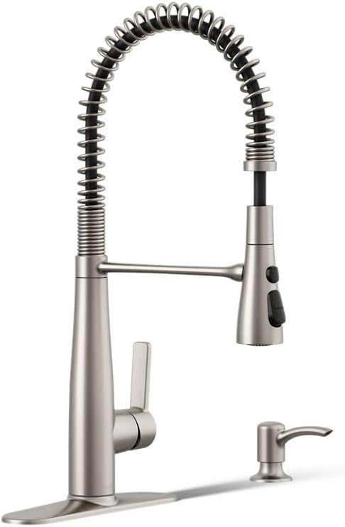 KOHLER K-R22745-SD-VS Semi-Professional Kitchen Faucet with Soap Dispenser/Lotion Dispenser, Commercial Kitchen Sink Faucet with Pull-Down Sprayhead, Vibrant Stainless