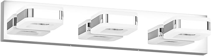 Tipace LED Modern Bathroom Vanity Light Fixtures (3-Light,23.6-Inch), Acrylic Chrome Bathroom Wall Lighting Fixtures Over Mirror (Cool White 5500K) with Rotatable Vanity Lights Heads