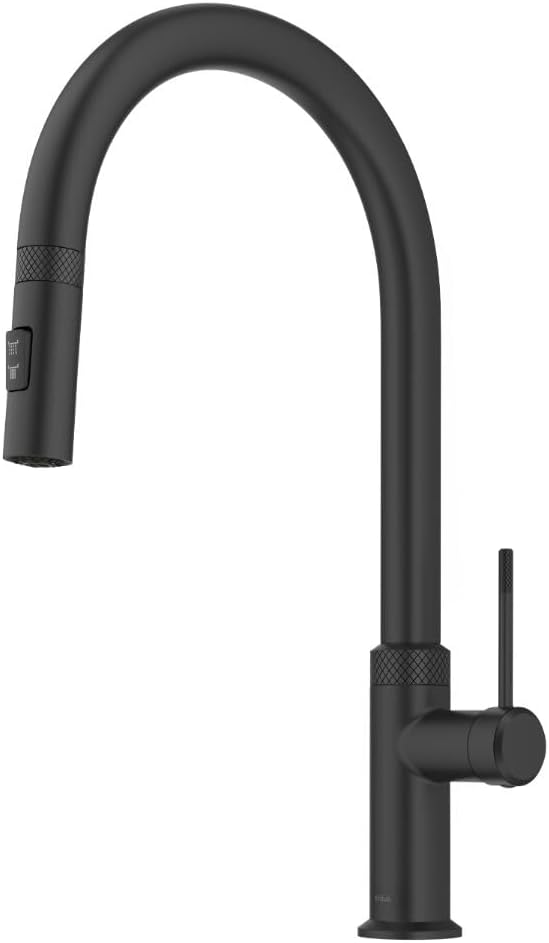 KRAUS Oletto Modern Industrial Pull-Down Single Handle Kitchen Faucet in Matte Black, KPF-2654MB