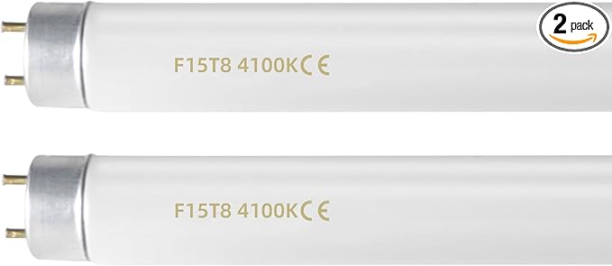 F15T8/CW 18 Inch 15W T8 Fluorescent Replacement Tube Bulb Cool White 4100K Medium Bi-Pin G13 Base 2 Count