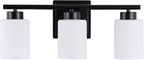 3 Light Bathroom Light Fixtures, 19.2 Inches Vanity Lights for Mirror, Black Vanity Lighting Fixtures with Milky White Glass Shades