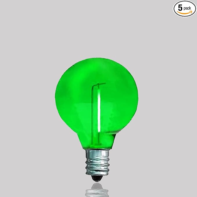 10 Pack G40 Green Led Replacement Bulbs,E12/C7 Candelabra Base,1 Watt Shatterproof Colored Bulbs for Christmas Halloween Outdoor Indoor Decor (Green)