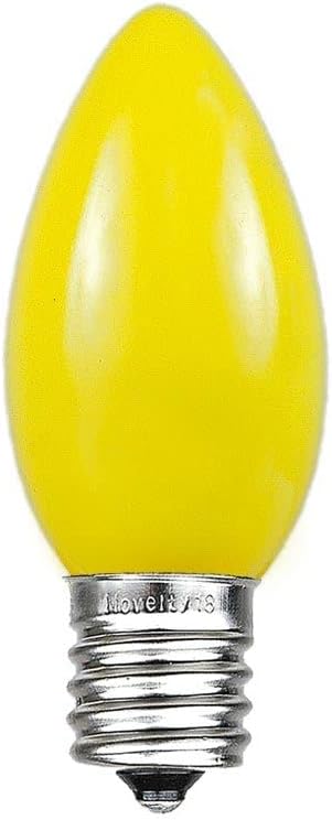 Novelty Lights 25 Pack C9 Ceramic Outdoor Christmas Replacement Bulbs, Yellow, E17/C9 Intermediate Base, 7 Watt