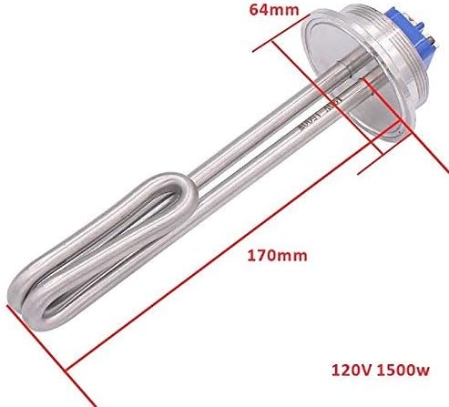 DERNORD 2 Inch (OD64) Tri-clamp 120V 1500W Foldback Heating Element Electric Water Heater with Low Watt Density