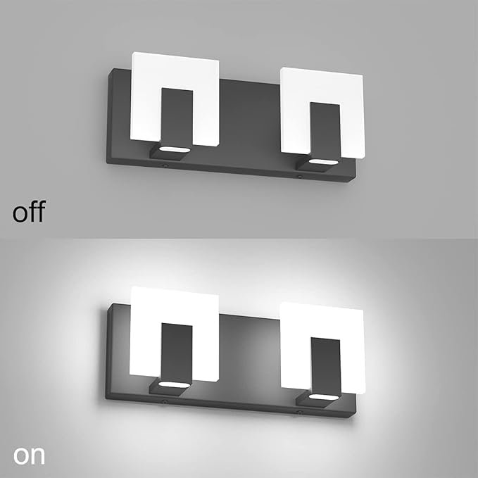 Aipsun 2 Lights Modern Black Vanity Light Up and Down Black Bathroom Lighting Fixtures LED Bathroom Wall Light Over Mirror 6000K