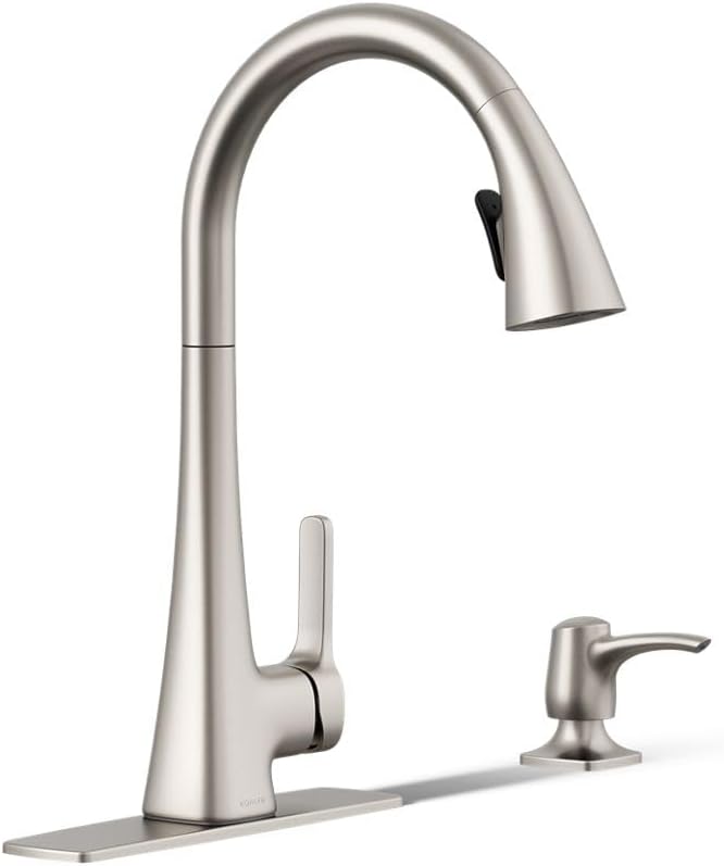 KOHLER R22867-SD-VS Maxton Pull-Down Kitchen Faucet with Soap Dispenser/Lotion Dispenser, Kitchen Sink Faucet with Pull Down Sprayer, Vibrant Stainless