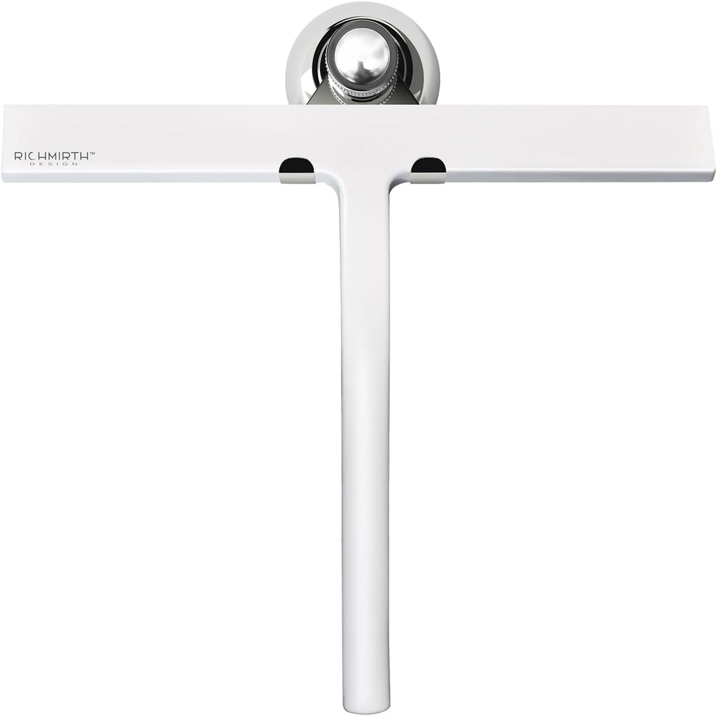 Shower Squeegee for Glass Doors 10 Inch, RICHMIRTH All Purpose Squeegee Cleaning Tool for Window Glass Mirror Bathroom Tile with Suction Cup Hooks - White