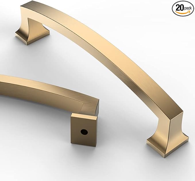 Asidrama 20 Pack 5 Inch(128mm) Hole Centers Champagne Bronze Kitchen Cabinet Handles,Brushed Brass Cabinet Pulls Gold Kitchen Cabinet Hardware for Cupboard Drawer Pulls Dresser Handles