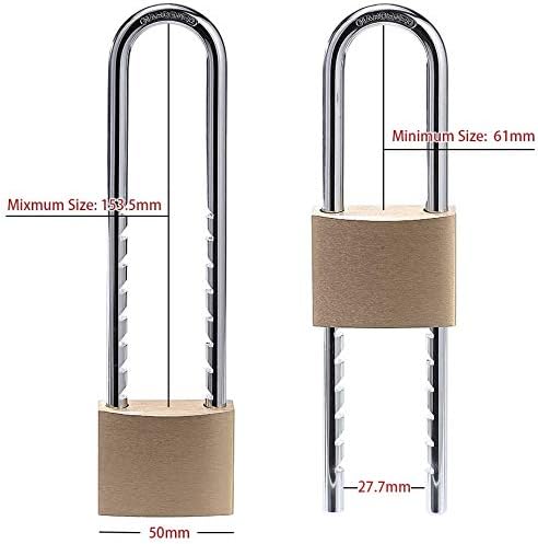 Solid Brass Outdoor Padlocks, 2 inch Wide Body, 2 Pack Keyed Alike Locks with Removable Adjustable-Length Shackle