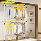 PRINCE HANGER Rack Heavy Duty One Touch System Load 352LBS Clothing Racks for Hanging Clothes Metal Closet Garment Closet system Tension Rod Free Standing Ivory Width Adjustable PHUS-0023