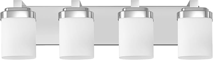 4-Light Chrome Bathroom Light Fixtures, Vanity Lights for Bathroom Mirror Lamp with Milky White Square Glass Shade, E26 Base Modern Wall Sconce Kitchen Light Fixtures Led Vanity