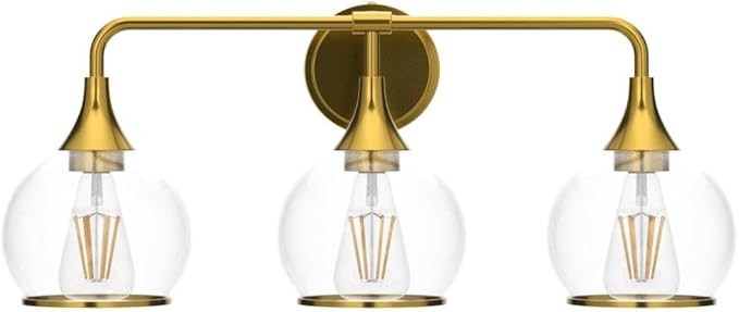 Gold Bathroom Vanity Light 3-Lights Bathroom Light Fixtures Over Mirror with Clear Glass Shade 22.4 inch Wall Sconce Lighting Bath(Exclude E26 Bulb)