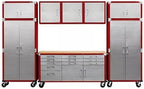 Heavy Duty 8-Piece Steel Garage Cabinet Storage Set with Rolling Workbench, 12 Feet Wide (Red)